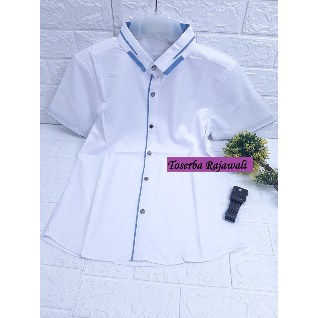 (Nxnitrox P9751) Kemeja Pria Lengan Pendek Import Putih Kombinasi