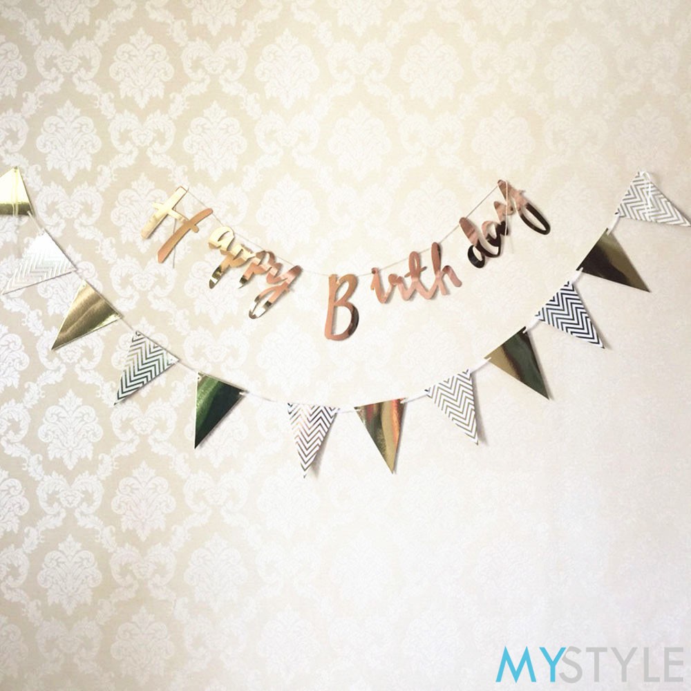 MYSTYLE BANNER ULANG TAHUN HBD SAMBUNG GOLD SILVER ROSE GOLD BANNER TULISAN HAPPY BIRTHDAY BANNER MURAH HBD