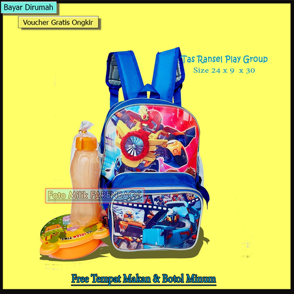 Tas Ransel Sekolah Anak Play Group 2 in 1 Free Botol Minum dan Tempat Makan Tas Anak laki-laki (Rul)