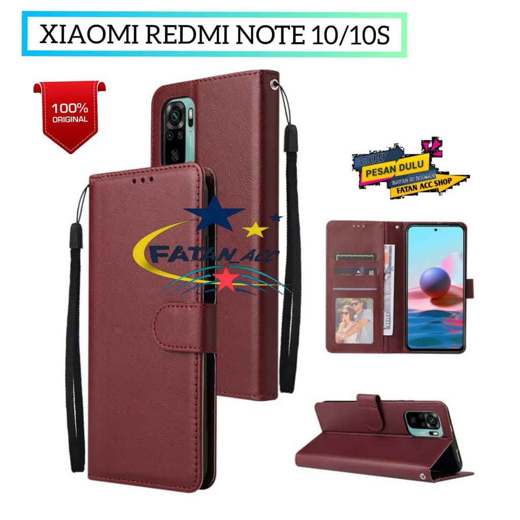 (For XIAOMI REDMI NOTE 10/10S ) Walet Leather Flip Case Casing Hape Dompet Kulit