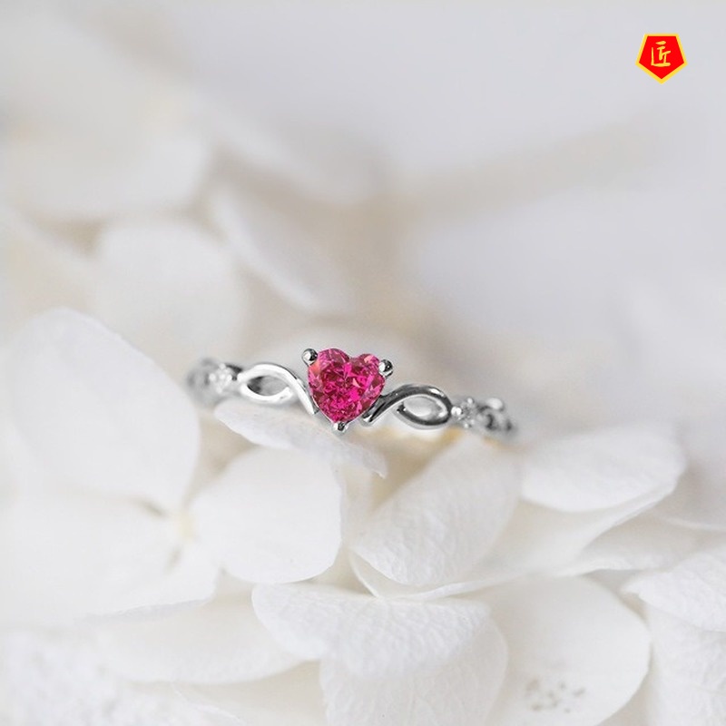 [Ready Stock]Simple Heart-Shaped Ring European and American Inlaid Diamond Elegant Graceful