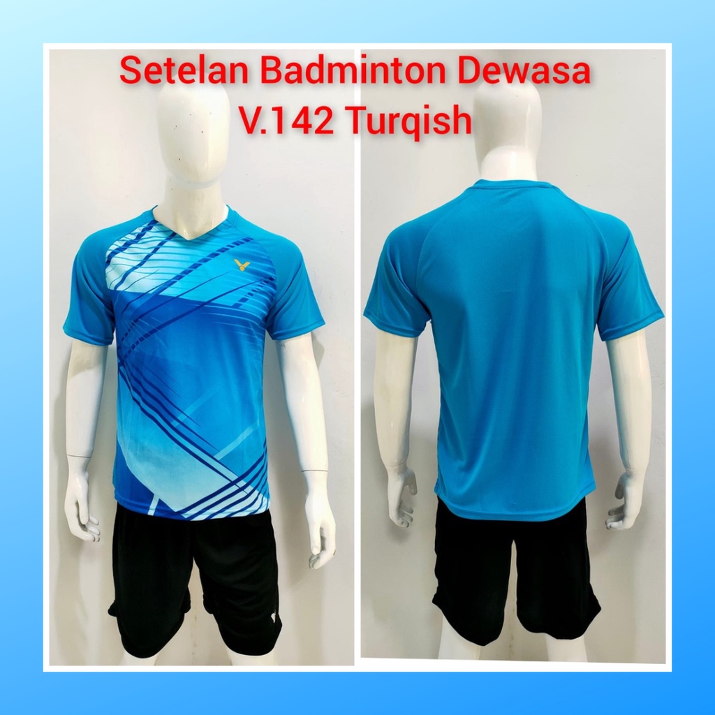 Kaos bulutangkis pria setelan baju celana badminton jersey wanita dewasa t-shirt outfit seragam jarsey kostum olahraga pakaian apparel sport jersy bulu tangkis casual jersi sudirman thomas uber cup print custom suit V142 turqis polos