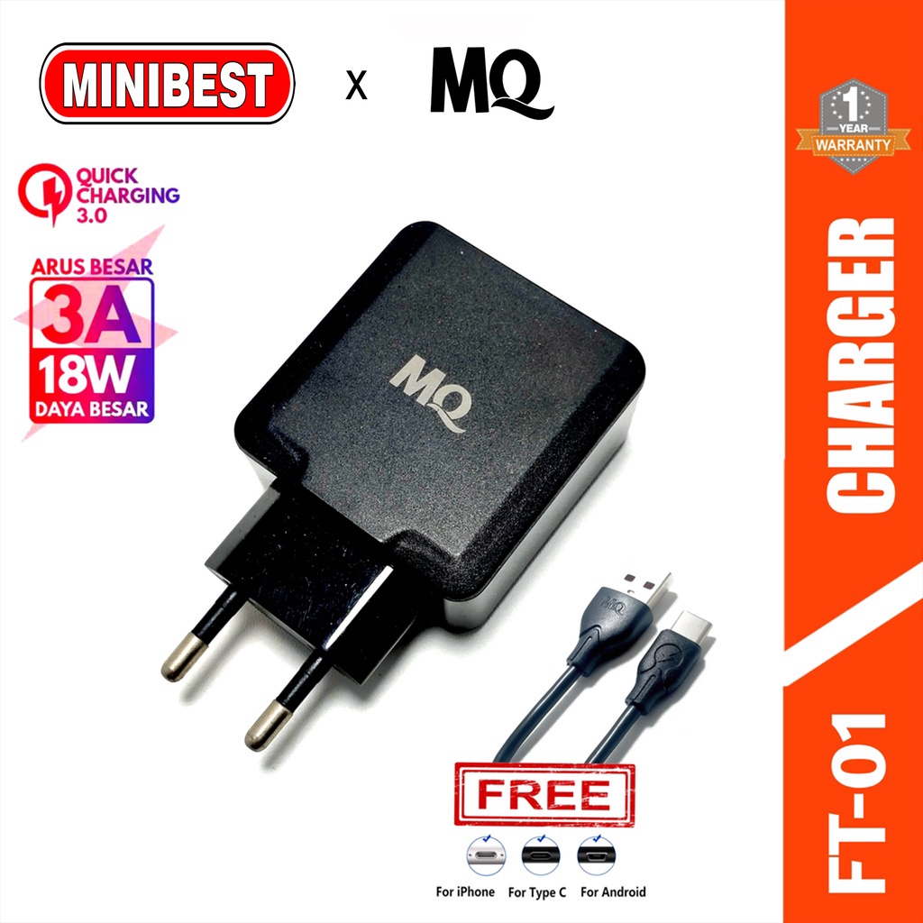 MB ORIGINAL Charger Qualcomm 3A 18W QC 3.0 with Cable Fast charge Quick Charger Original MQ FT02