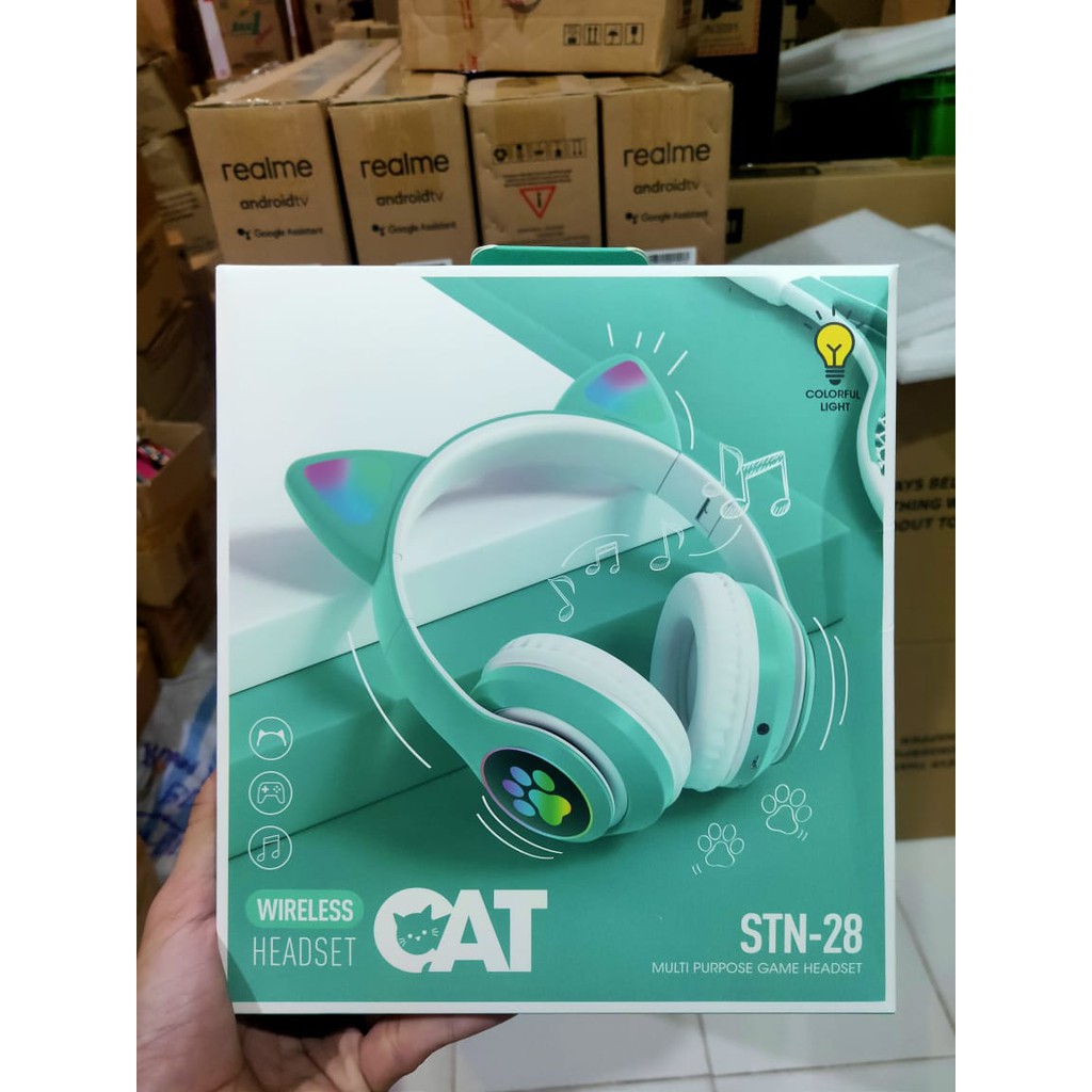 CAT EAR HEADSET BLUETOOTH LED WIRELESS STEREO BASS TIPE STN-28 HEADSET BLUETOOTH GAMING