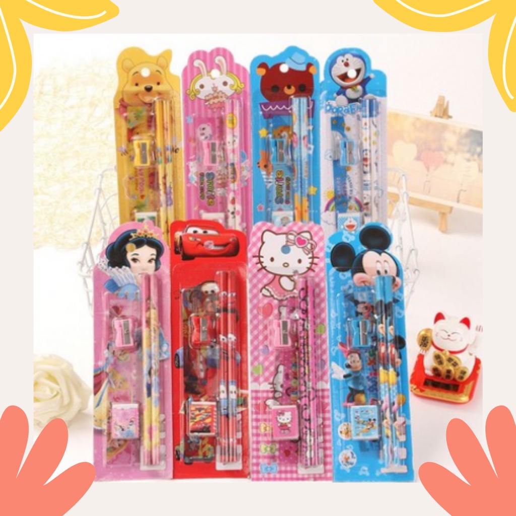 MINI STATIONERY SET ALAT TULIS SEKOLAH 5 in 1 KARAKTER LUCU