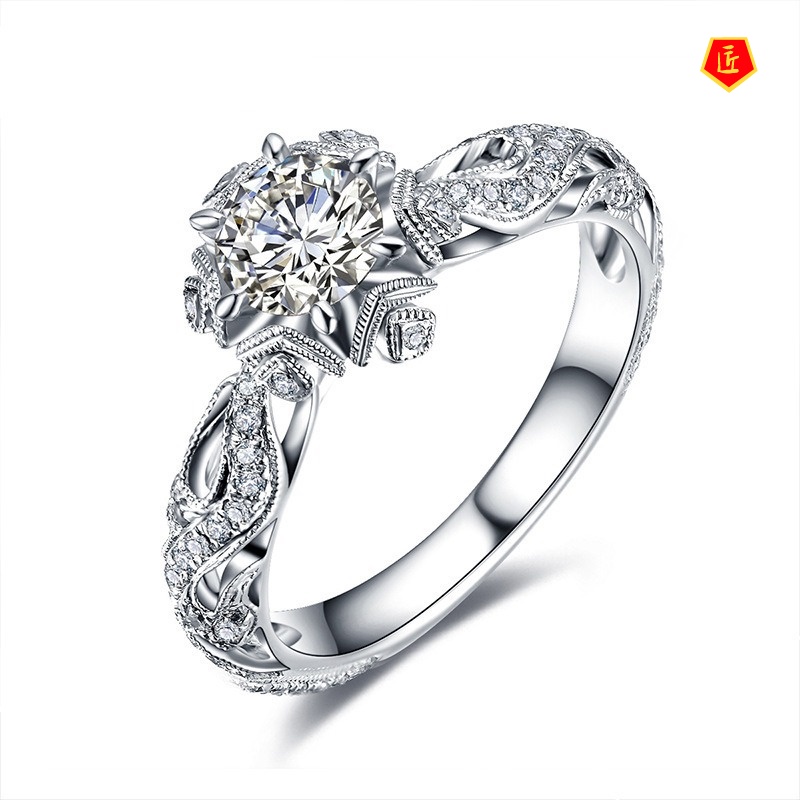 [Ready Stock]Elegant Classic Hollow Flower 1 Karat Moissanite Ring