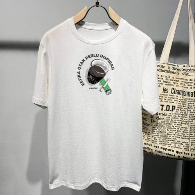 CS - Kaos distro / Atasan Tshirt Pria wanita / Kaos Kopi Coffe ( Kopi dan korek putih )