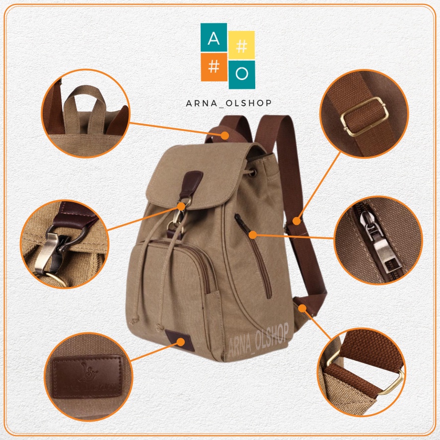 GHbag Klub New Arrival - Tas Ransel Canvas Backpack Up to 16 inch Tas Wanita Daypack