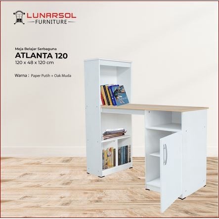 (Free Rakit) Meja Kerja ATLANTA Lunarsol / Meja Belajar Rak Buku