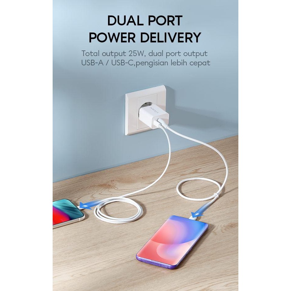 Vivan Power 25 Dual Port Power Adapter PD Charger Apple iPhone Android