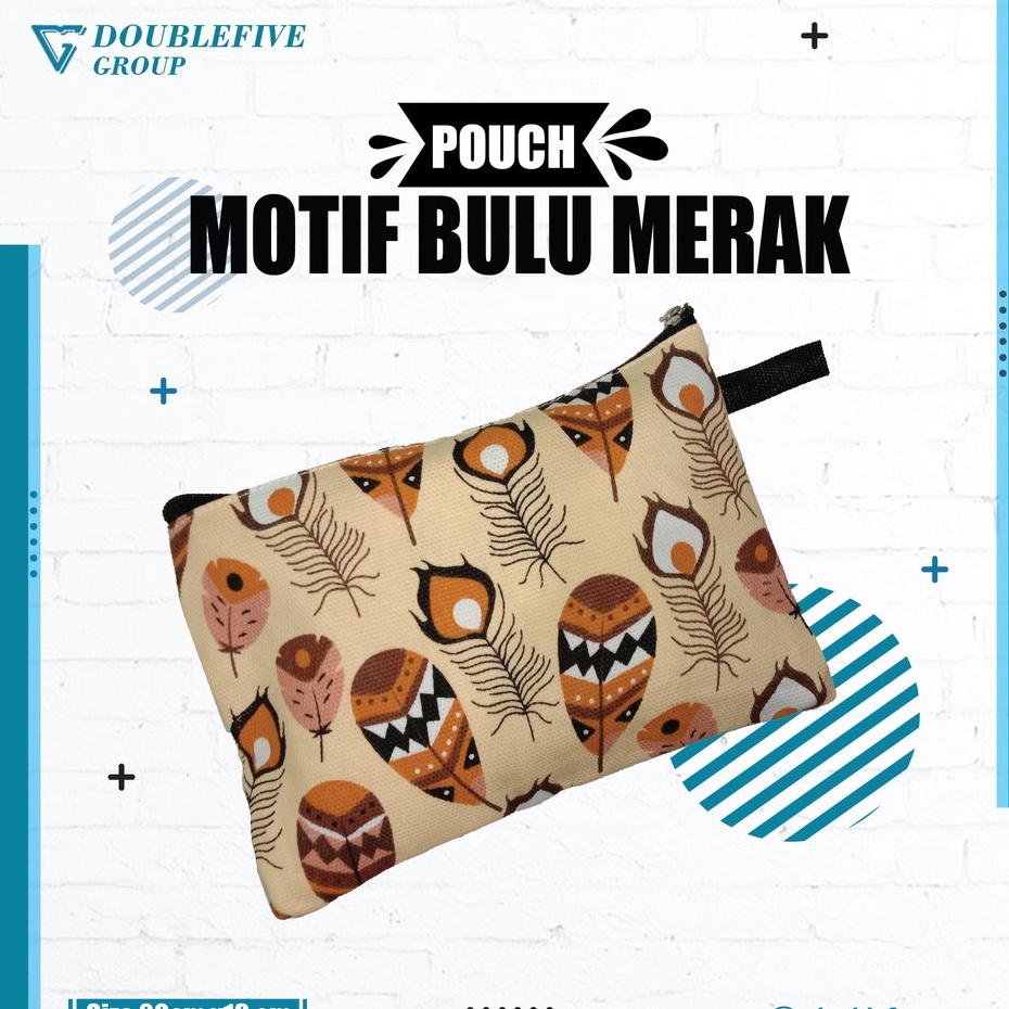 Pouch Kosmetik Souvenir Dompet kanvas Murah uk 20 x 13 Kanvas Motif Bulu merak