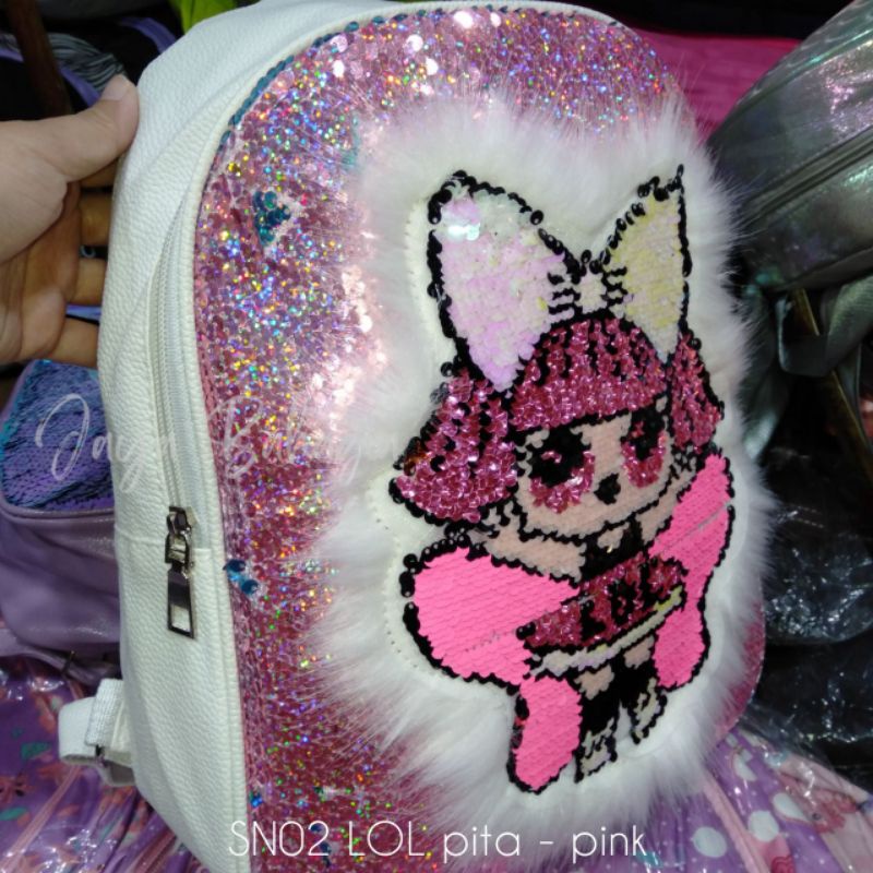 RANSEL SEQUIN MANIK BULU LOL TAS SEKOLAH ANAK PEREMPUAN TK SD