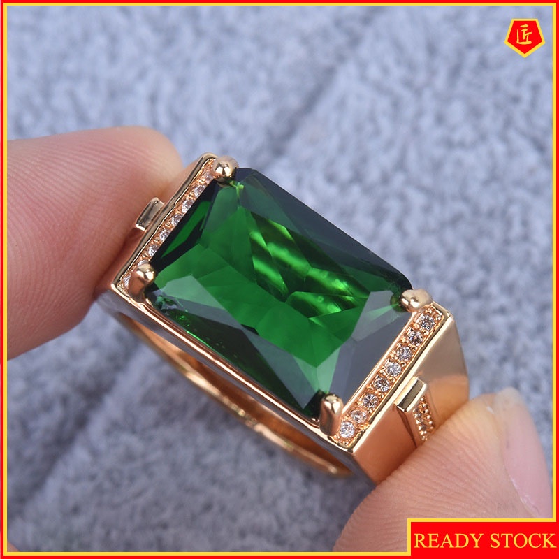 [Ready Stock]Personalized Fashion Inlaid Green Tourmaline Ring 18K Gold