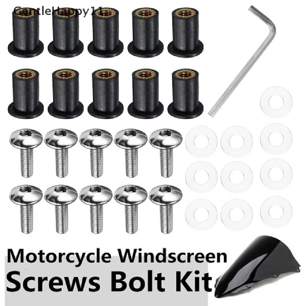 Gentlehappy 10PCS Kaca Depan Motor Windshield Fairing Baut Sekrup Kit Mur Sumur M5 15mm