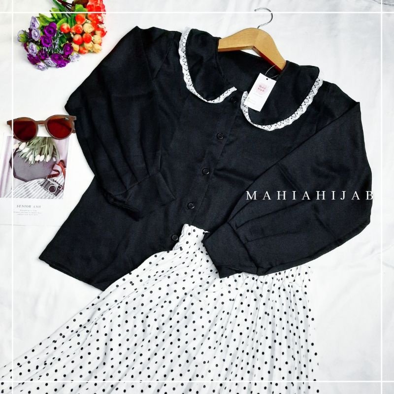 1 Set Haru Blouse + Rok Polka / setelan lengkap / paket hemat OOTD/  by Mahiahijab outfit korean style