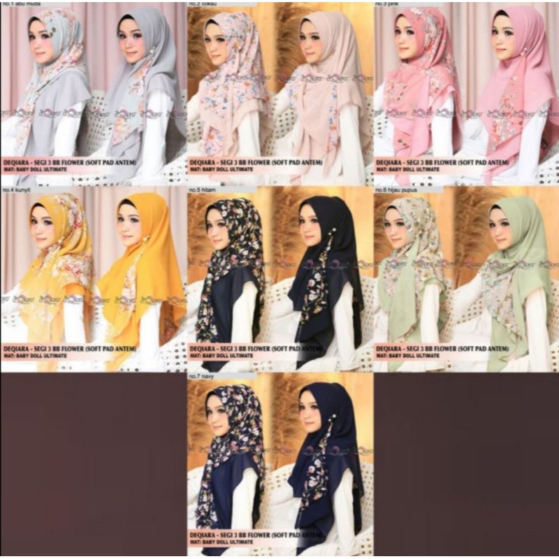 Jilbab segitiga BB flower soft pad antem Deqiara