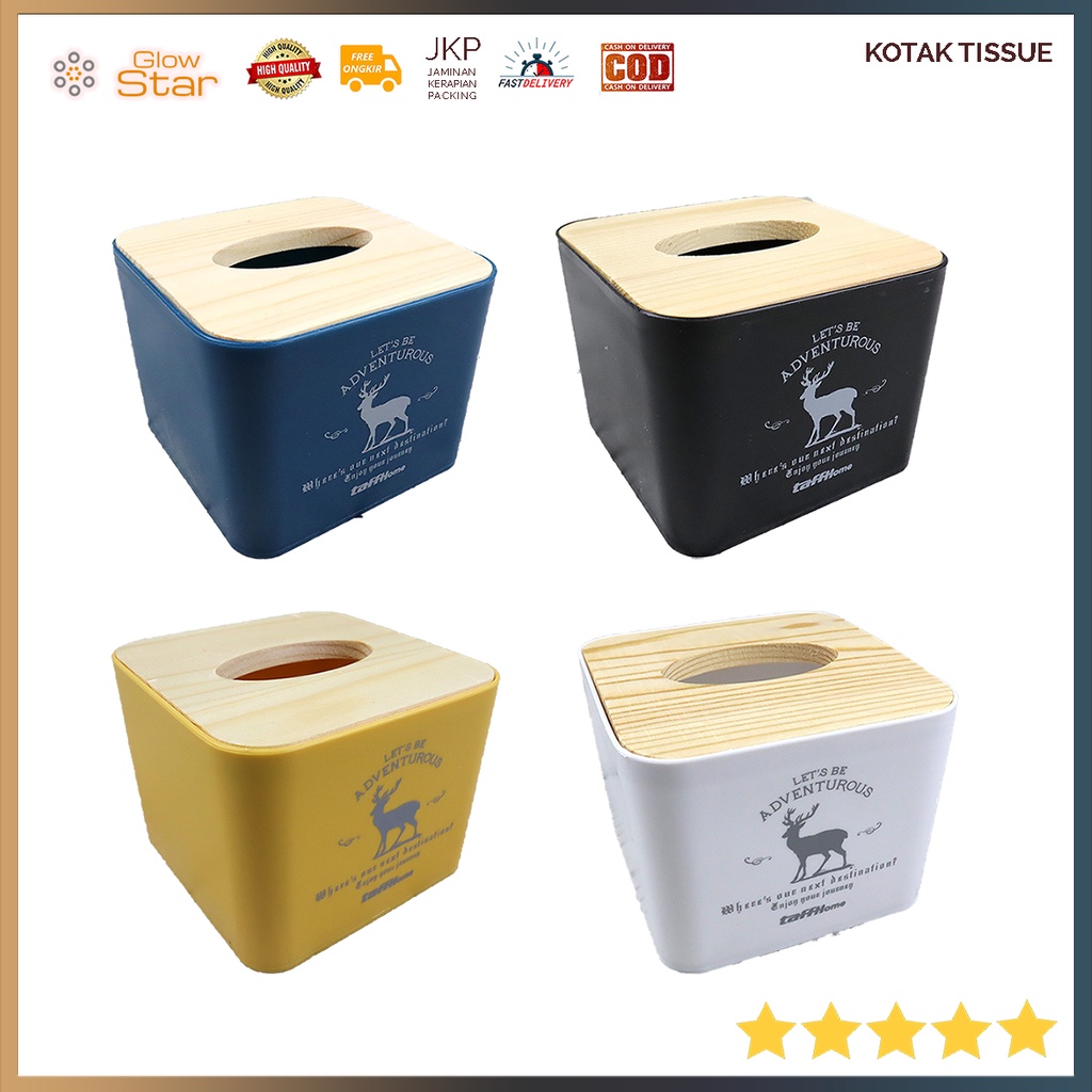 Kotak Tisu Persegi Mini Tissue Modern Kayu Solid / Kulit Wooden Tissue Box White / Blue, Mobil Premium Kotak Kecil Biru Kuning Putih Hitam