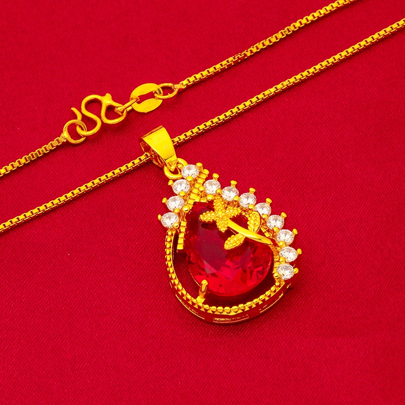 Set Perhiasan Liontin Bunga Drop Zircon Ruby Emerald 24K Lapis Emas Untuk Aksesoris Wanita Sapphire