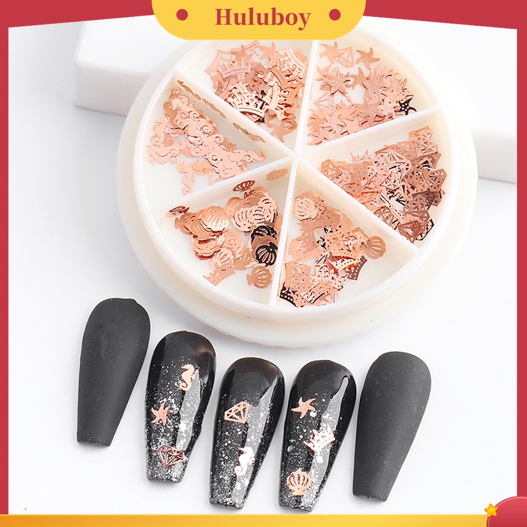 Huluboy Huluboy♡ Kuku Palsu 3D Bahan Metal Aksen Hollow Untuk Dekorasi Manicure