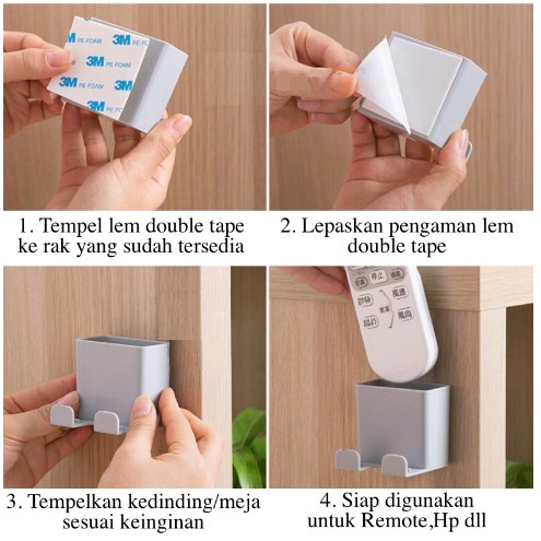 Rak Holder Tempel Dinding 2IN1 Tempat Charger Hp Dudukan Remote TV AC