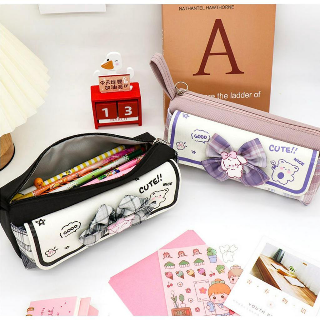 TXS09 Korean Pen Pencil Case Ribbon Cute Kotak Tempat Pensil Box TKM