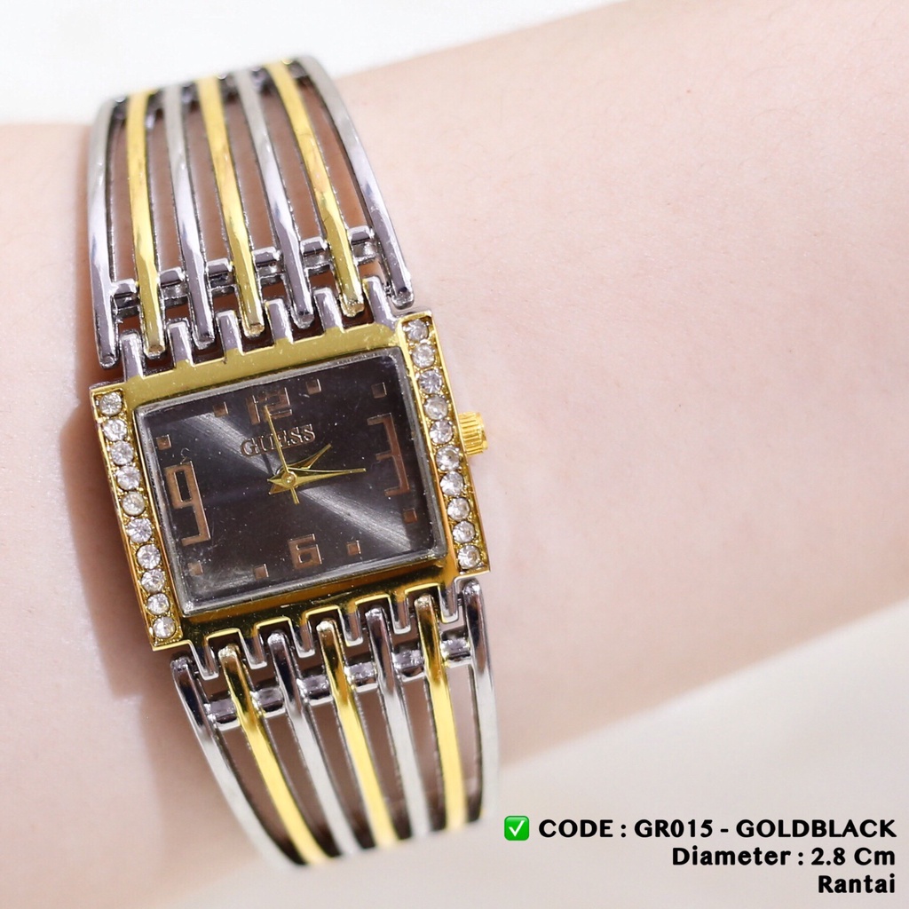 Jam tangan GUESS rantai wanita fashion cewek termurah grosir ecer stainless GR001-GR015 GOLDBLACK