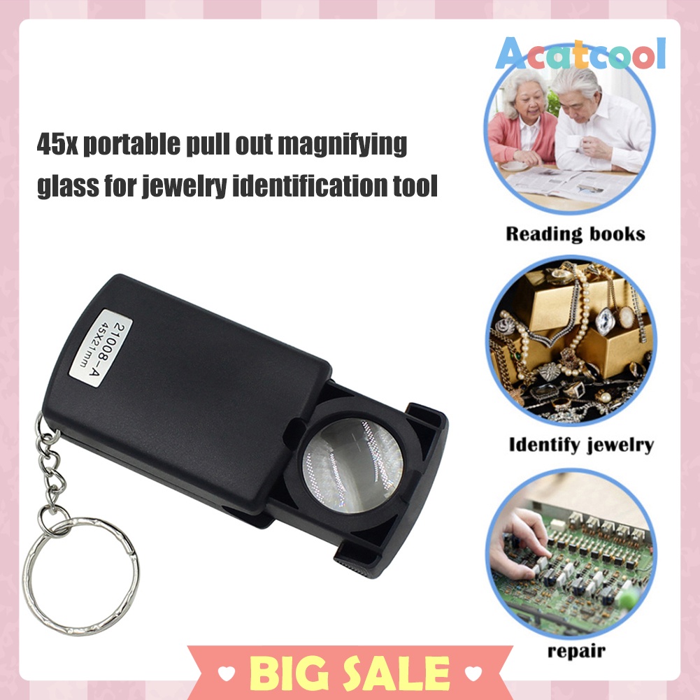 45x Glass Magnifier Portable Pulling Type Magnifying Loop with LED Light