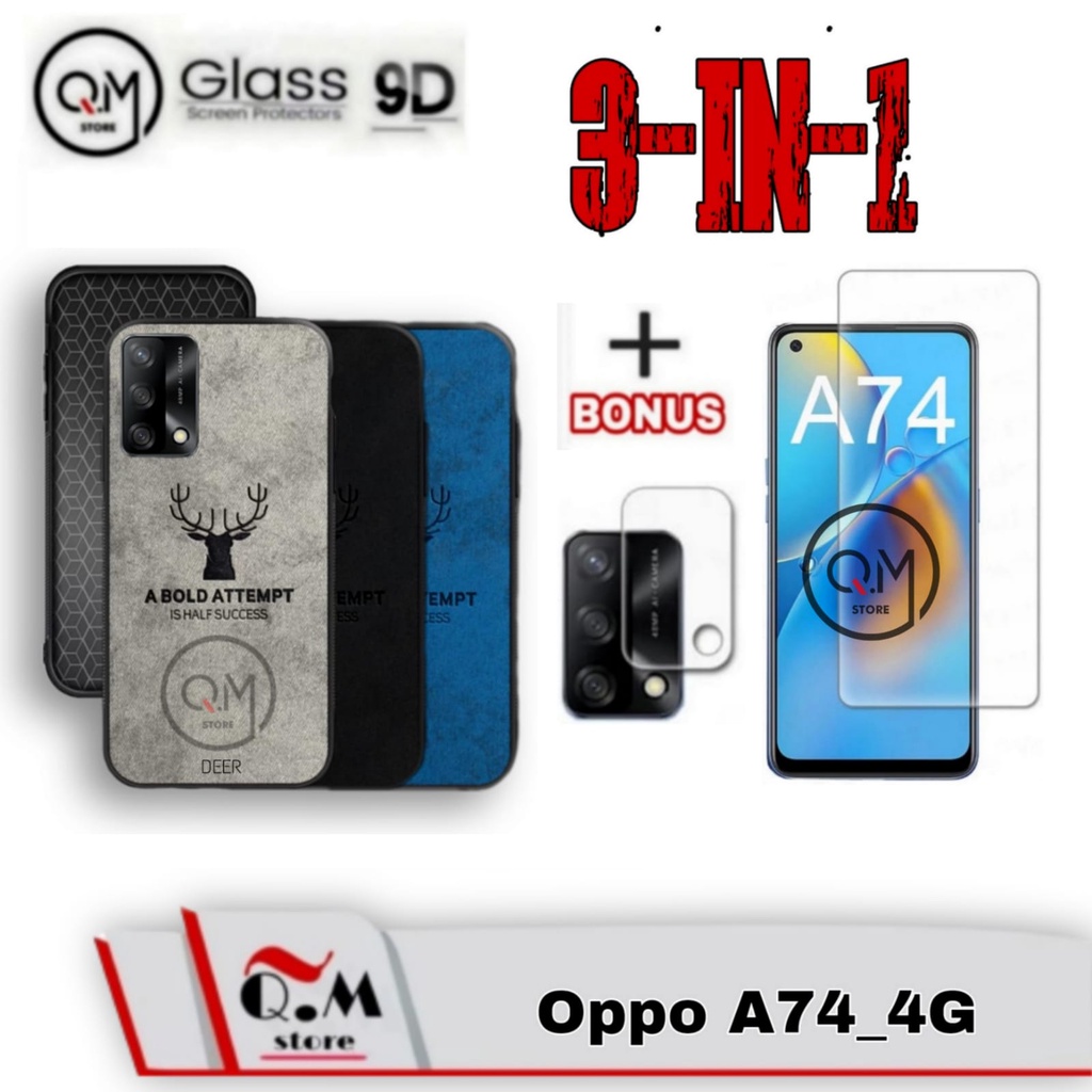 Paket 3 IN1 Case Oppo a74 / Oppo A95 4G Softcase Deer High Quality Pelindung Back Cover