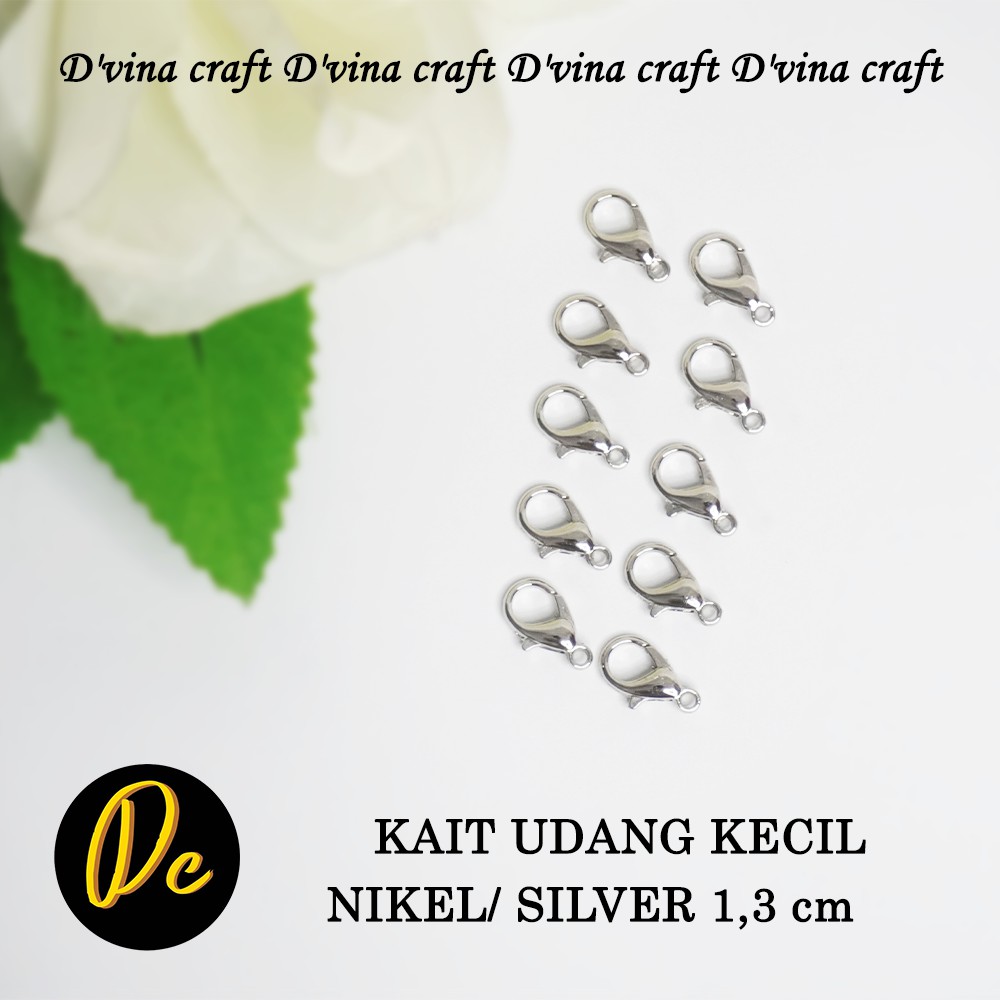 1 Lusin Kait Udang Kecil 14 mm Silver/ Nikel, Kait Kalung Masker