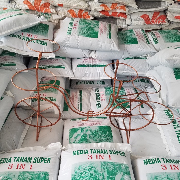 Aksesoris Sepeda - Rak Besi Pot Bunga Model Sepeda Merah Isi 5 Pot 20 Gojek Only