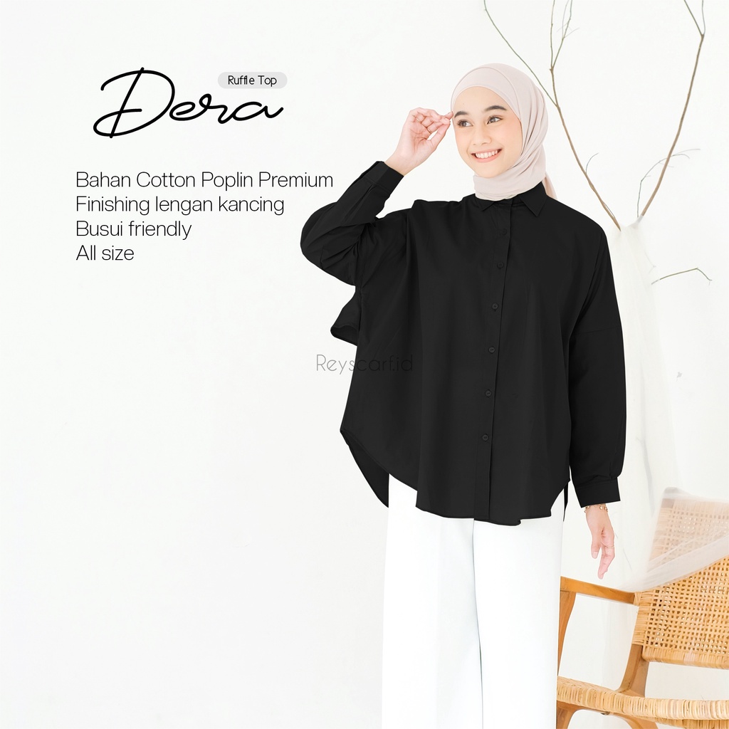 Kemeja Polos Wanita Dera Ruffle Top By Reyscarf.id Bahan Katun Poplin Premium Terbaik Nyaman Dipakai I Bisa COD