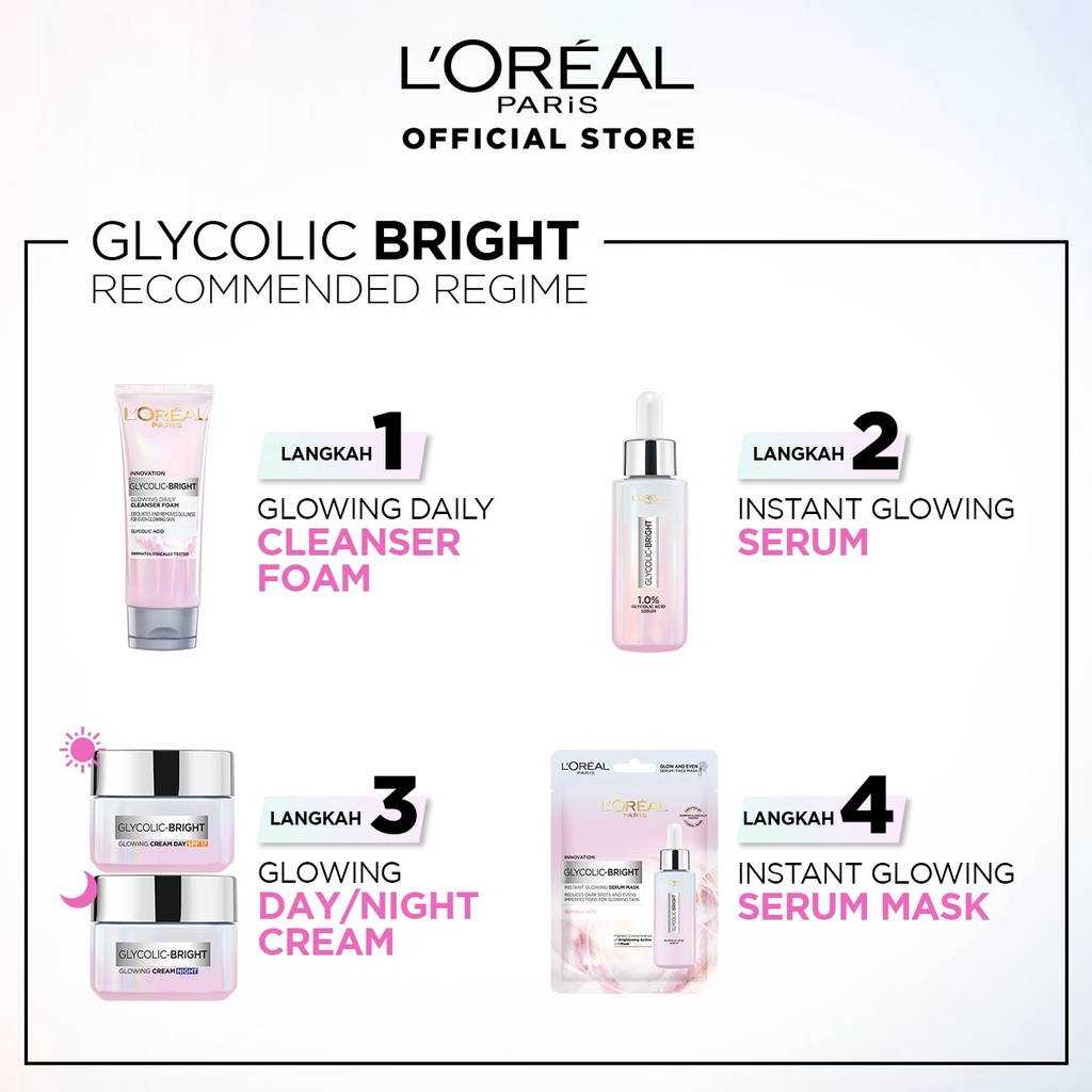 ☘️ CHAROZA ☘️ LOREAL Glycolic BrightT Glowining Daily Foam | Instant Glowing Serum | Glowing Day / Night Cream