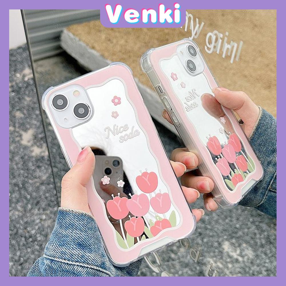iPhone Case Acrylic HD Mirror Laser Airbag Shockproof Protection Camera Cute Pink Rose Flower Compatible For iPhone 11 iPhone 13 Pro Max iPhone 12 Pro Max iPhone 7 Plus iPhone xr