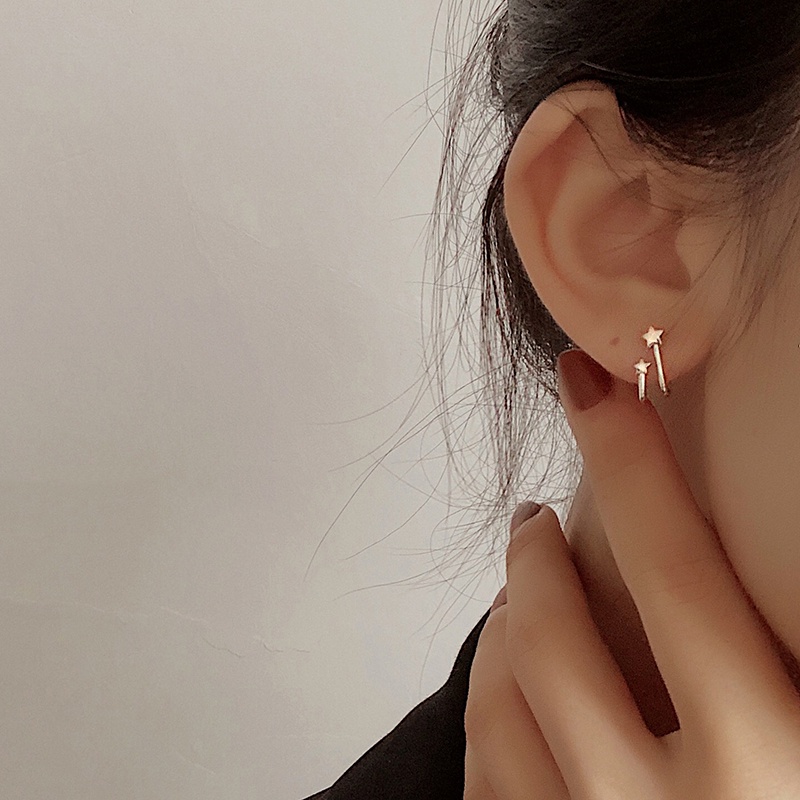 Roselife 1 Pasang Anting Tusuk Bentuk Bintang C Warna Silver Untuk Wanita