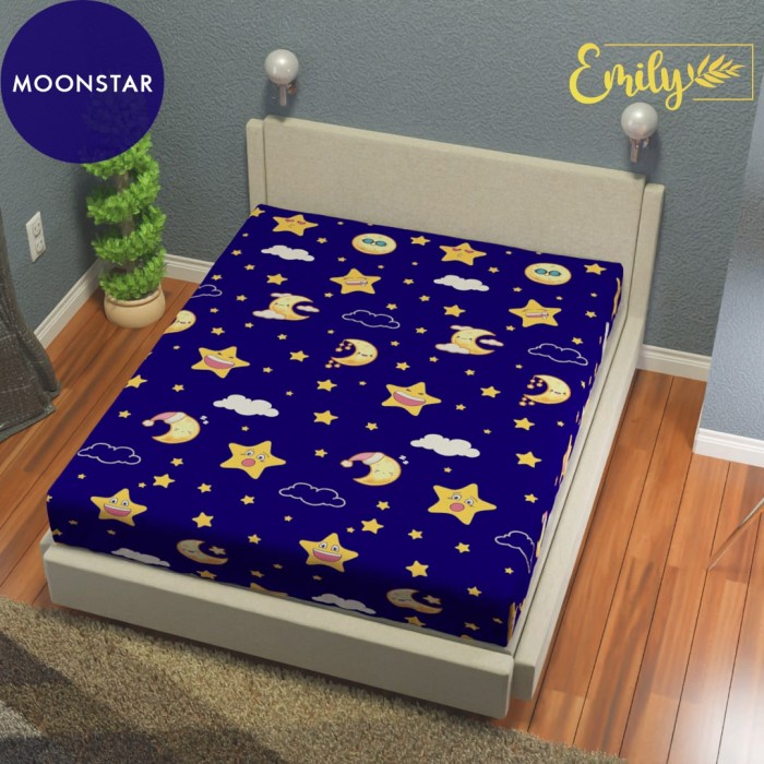 MONALISA Sprei Waterproof 180x200 - anti ompol air water proof Paus Rainbow  Rainbow Dinosaurus Rocket Galaxy180 SP-Moonstar - WP