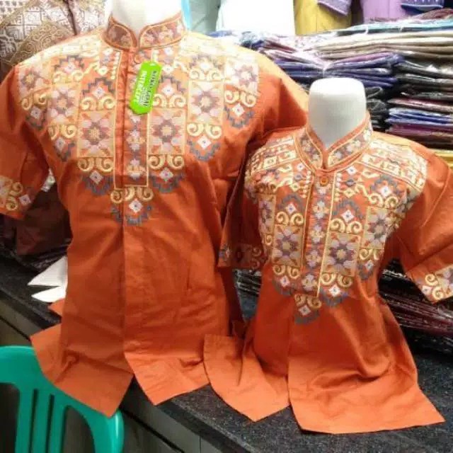 baju koko couple ayah dan anak bordir orange