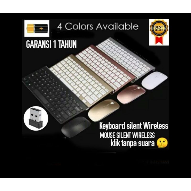 paket keyboard mouse wireless original slim tipis metal high quality terbaru mobile komputer pc