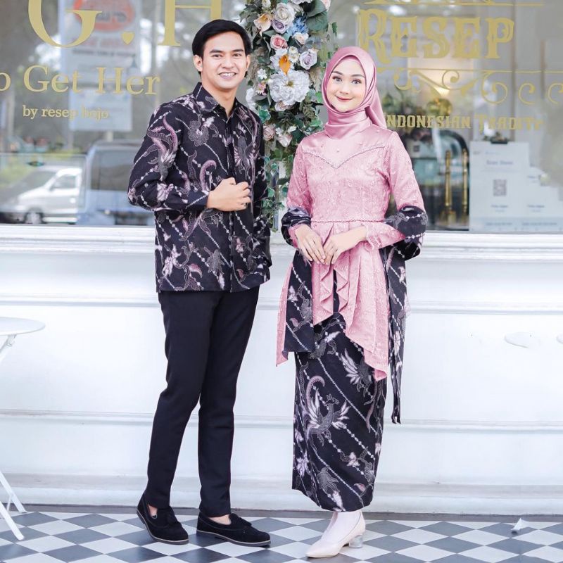 Batik Official Solo BATIK Kebaya Couple Fayra Tulle Mutiara Berpayet Cantik / Couple Kebaya Wisuda/ Couple Tunangan/ Batik Sarimbit Modern