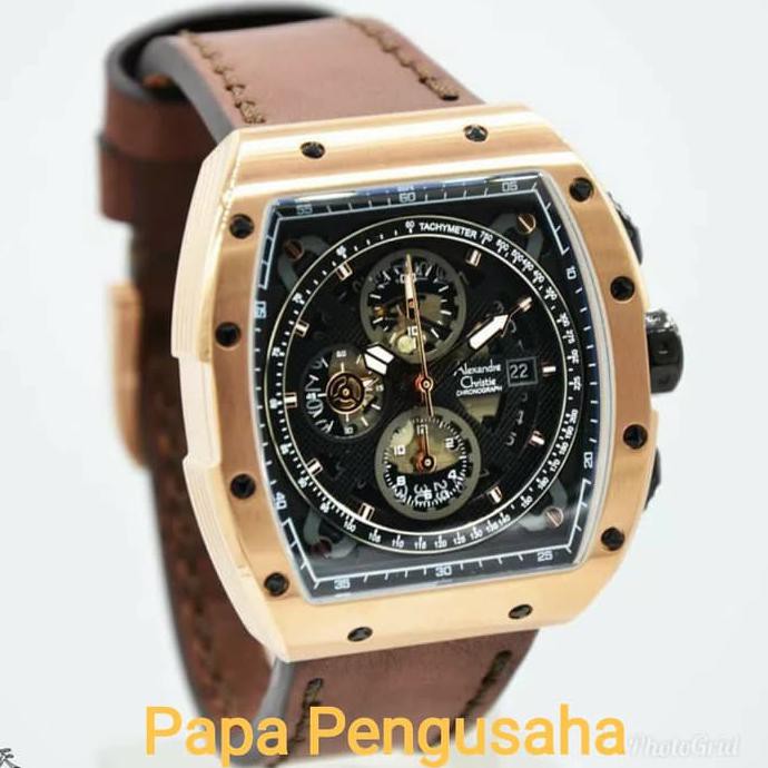 Jam Tangan Pria Original Alexander Cristie AC-6411 Rosegold Black