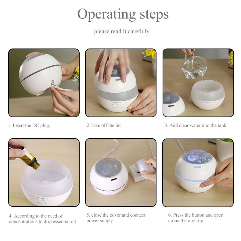 Romantic Projection Light and Shadow Aroma Diffuser Essential Oil Mist Humidifier 7 Colors LED