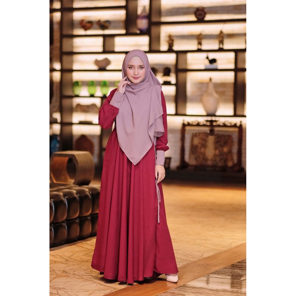 Baju Gamis Aurelli Syari+Kerudung Pashmina Instan Gamis Syar'i asdf