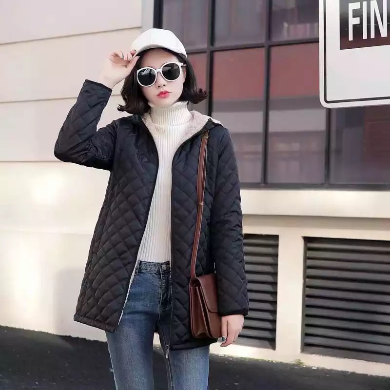 Jaket Hoodie Winter Panjang Wanita inner Fleece