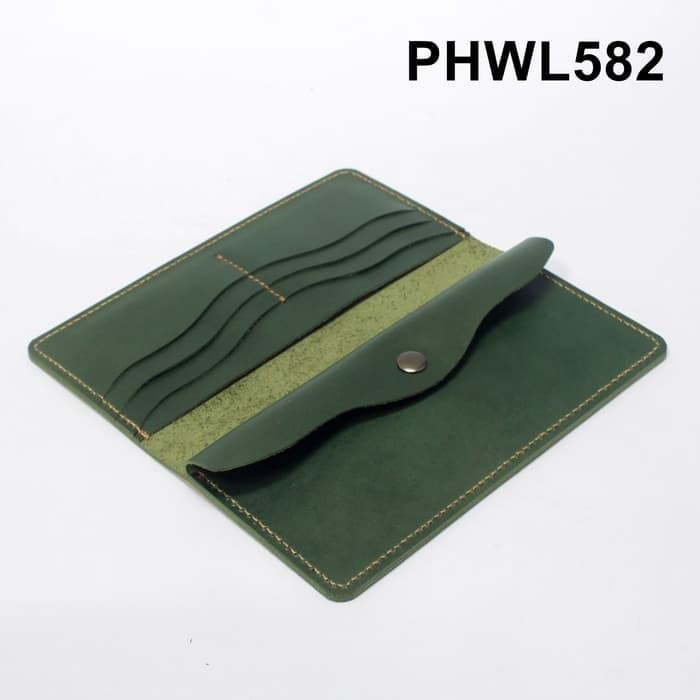 Dompet wanita model panjang muat handphone kulit asli hijau PHWL582