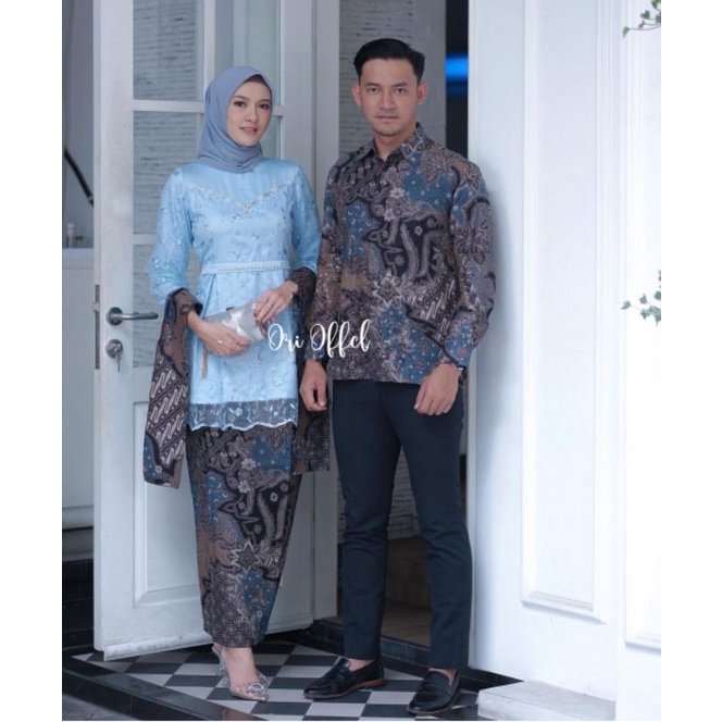 TERBARU !! SET COUPLE BATIK - Kebaya Couple Brokat Modern Aufa Kebaya Wisuda dan Kondangan Kebaya Couple Batik Prima Lengan Panjang Set Wanita Modern Batik Couple Islan