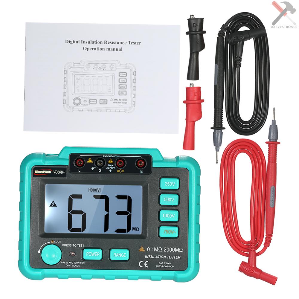 Winspeak Vc60B + Megohm Meter Megohmmeter Digital Dengan Layar Lcd Dc250V / 500v / 1000v Ac750V