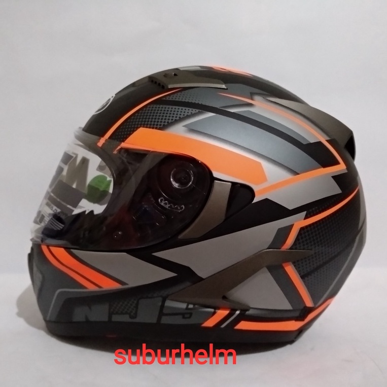 HELM  NJS  SHADOW   TITAN   BLACK ORANGE   FREE  FLAT VISOR + TEAR OFF  CLEAR   PAKET GANTENG
