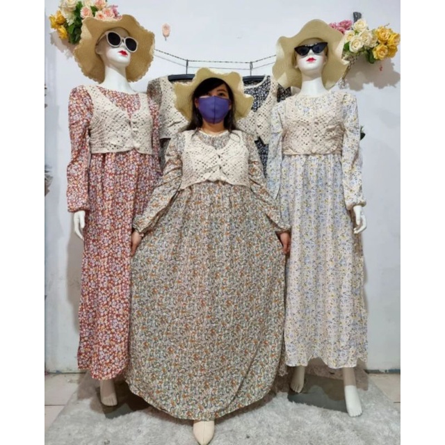 Maxi Vintage vest Rompi Rajut BKK Import R8 (2in1) Maxi+Outer Vest rajut import