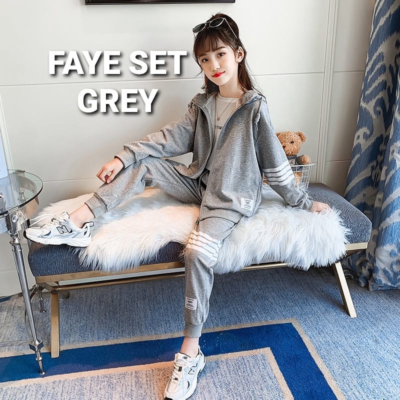 BAJUKIDDIE FAYE SET BAJU SETELAN HOODIE TRAINING ANAK REMAJA KOREA BAJU SET JAKET CELANA PANJANG CASUAL PEREMPUAN