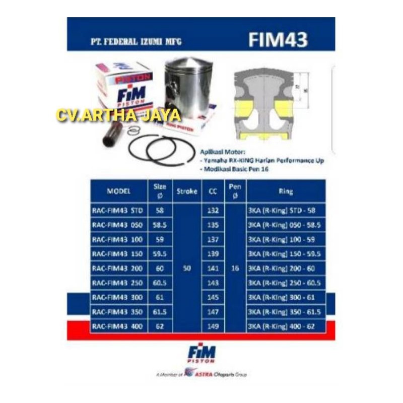 PISTON KIT FIM FIM43 YAMAHA RXK / RX K / RX KING / KING / RX-KING / RX-K ( 58 / 58,5 / 59 / 59,5 / 60 / 60,5 / 61 / 61,5 / 62 ) ( STD / 050 / 100 / 150 / 200 / 250 / 300 / 350 / 400 ) ( PEN 16 / PIN 16 )-6