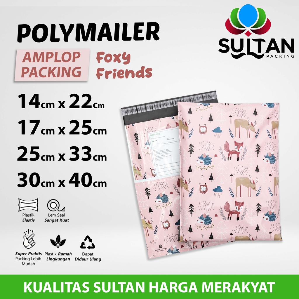 

Polymailer Polimailer Amplop Plastik Packing Motif Foxy Friends Rusfet Satuan